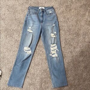Hollister Blue Straight Leg Jeans with Distressed Details